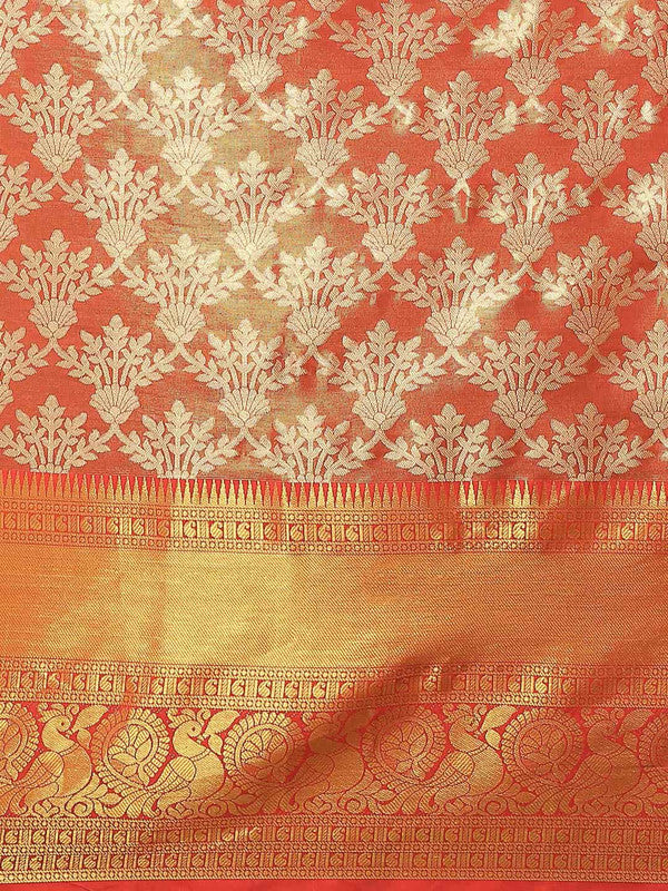 Red Art Silk Woven Zari Design Floral Saree with Unstitched Blouse - Hiral Fashion | Swadesiicart