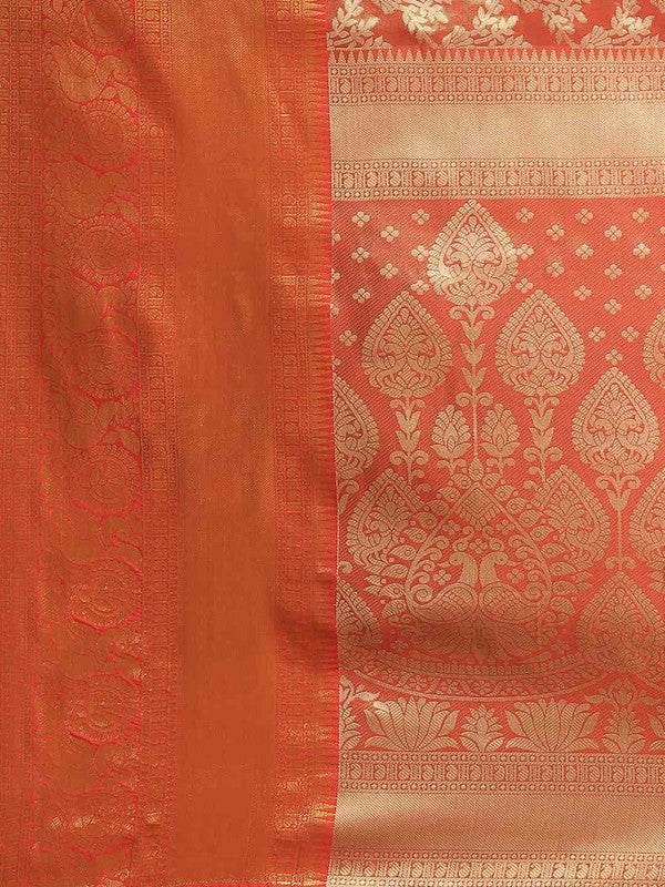 Red Art Silk Woven Zari Design Floral Saree with Unstitched Blouse - Hiral Fashion | Swadesiicart