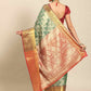 Turquoise Art Silk Woven Zari Design Floral Saree with Unstitched Blouse - Hiral Fashion | Swadesiicart