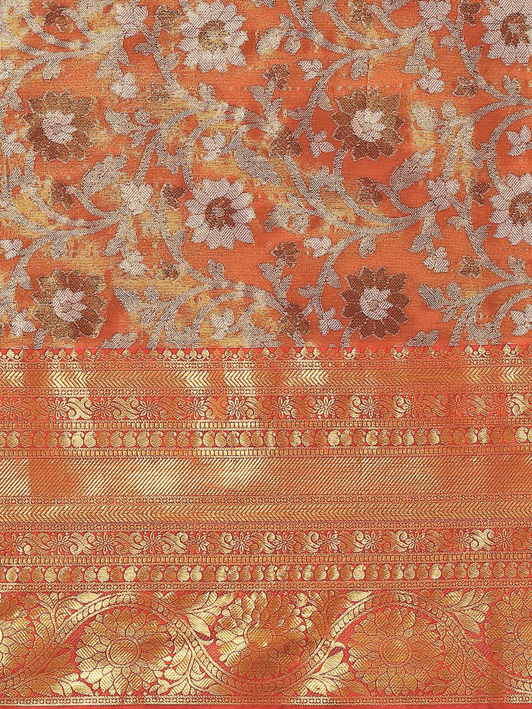 Hiral Fashion Red Kanjeevaram Art Silk Floral Woven Zari Design Saree | Swadesiicart
