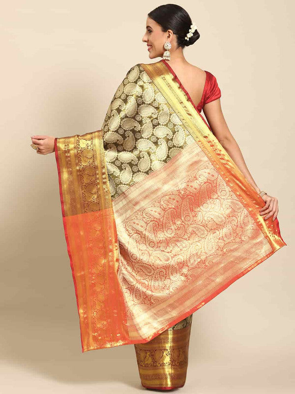 Black Art Silk Woven Zari Design Floral Saree with Unstitched Blouse - Hiral Fashion | Swadesiicart