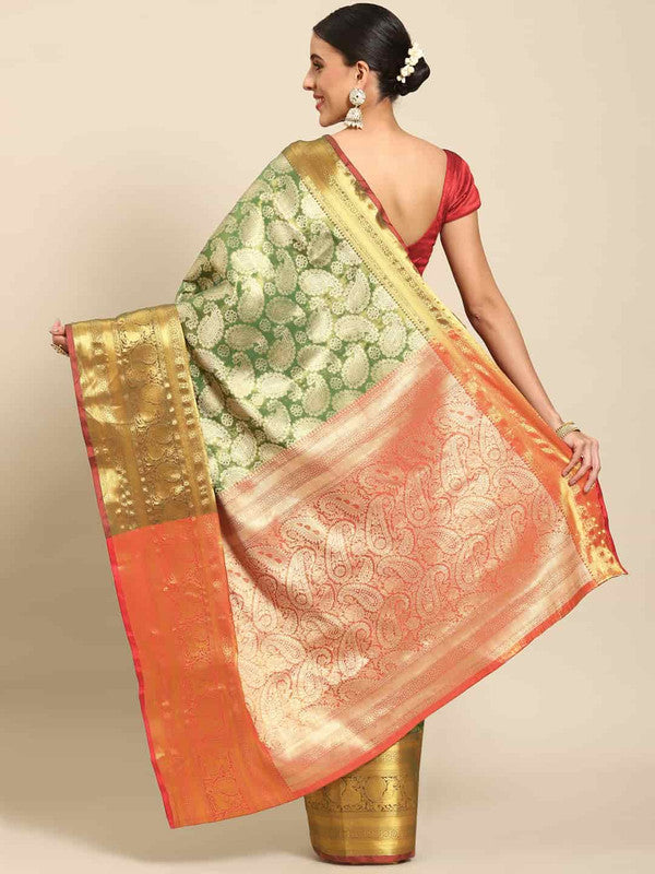 Green Art Silk Woven Zari Design Floral Saree with Unstitched Blouse - Hiral Fashion | Swadesiicart