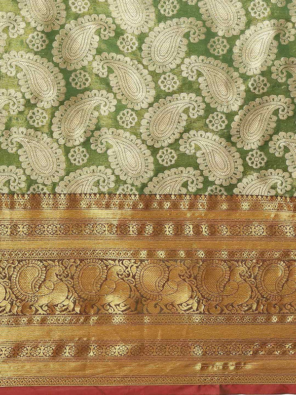 Green Art Silk Woven Zari Design Floral Saree with Unstitched Blouse - Hiral Fashion | Swadesiicart