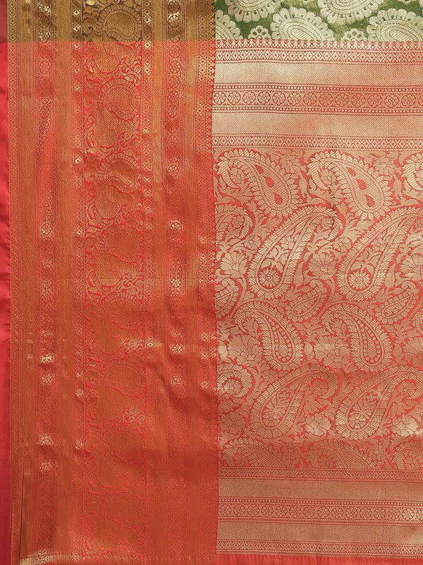 Green Art Silk Woven Zari Design Floral Saree with Unstitched Blouse - Hiral Fashion | Swadesiicart