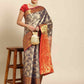 Navy Blue Art Silk Woven Zari Design Floral Saree with Unstitched Blouse - Hiral Fashion | Swadesiicart