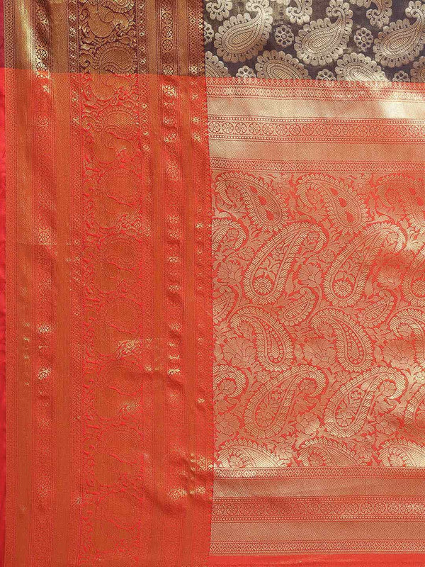 Navy Blue Art Silk Woven Zari Design Floral Saree with Unstitched Blouse - Hiral Fashion | Swadesiicart