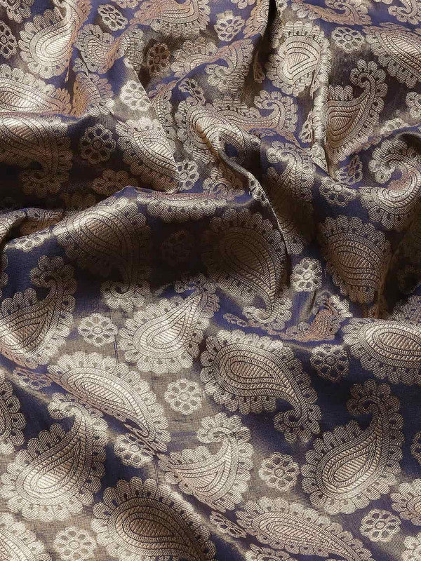 Navy Blue Art Silk Woven Zari Design Floral Saree with Unstitched Blouse - Hiral Fashion | Swadesiicart