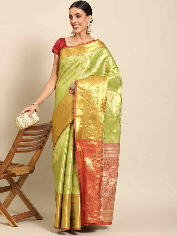 Green Art Silk Woven Zari Design Floral Saree with Unstitched Blouse - Hiral Fashion | Swadesiicart