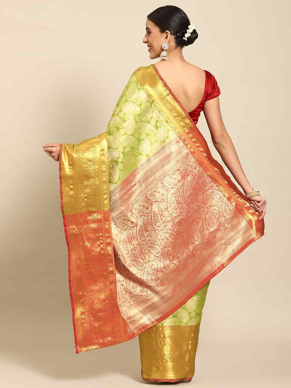 Green Art Silk Woven Zari Design Floral Saree with Unstitched Blouse - Hiral Fashion | Swadesiicart