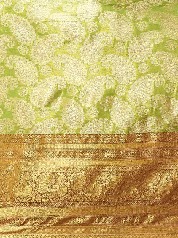Green Art Silk Woven Zari Design Floral Saree with Unstitched Blouse - Hiral Fashion | Swadesiicart