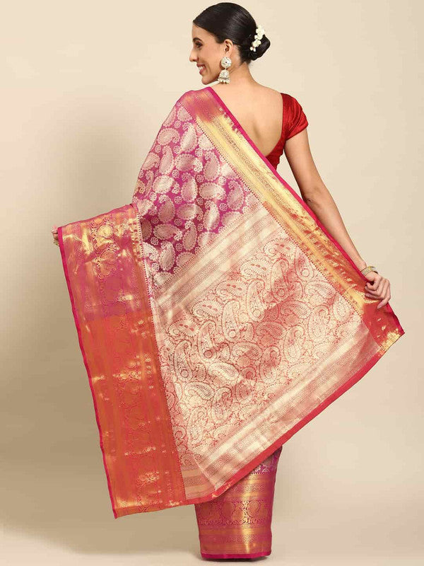 Pink Art Silk Woven Zari Design Floral Saree with Unstitched Blouse - Hiral Fashion | Swadesiicart