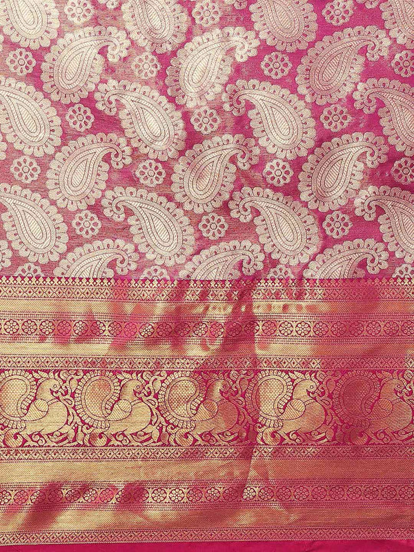 Pink Art Silk Woven Zari Design Floral Saree with Unstitched Blouse - Hiral Fashion | Swadesiicart