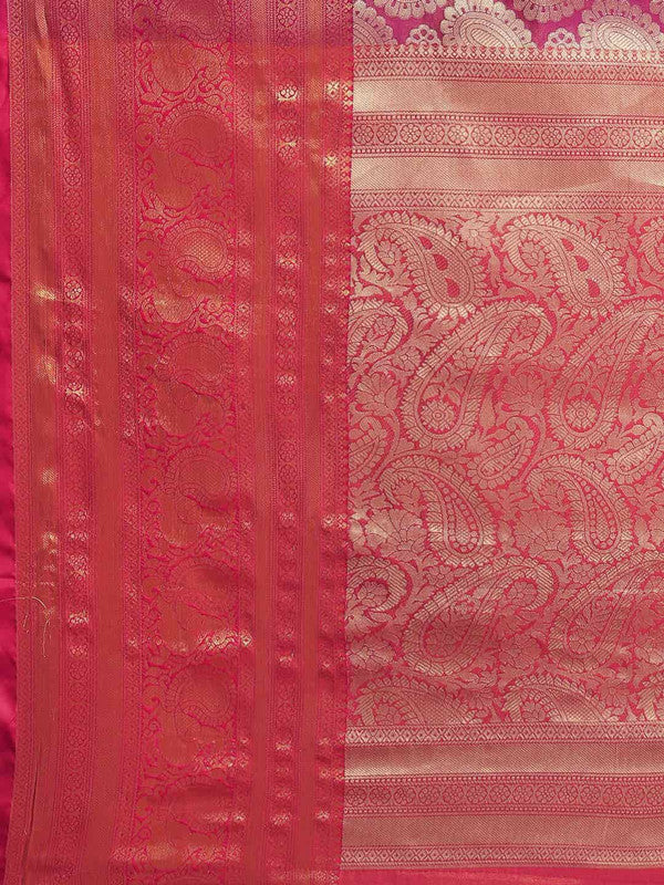 Pink Art Silk Woven Zari Design Floral Saree with Unstitched Blouse - Hiral Fashion | Swadesiicart