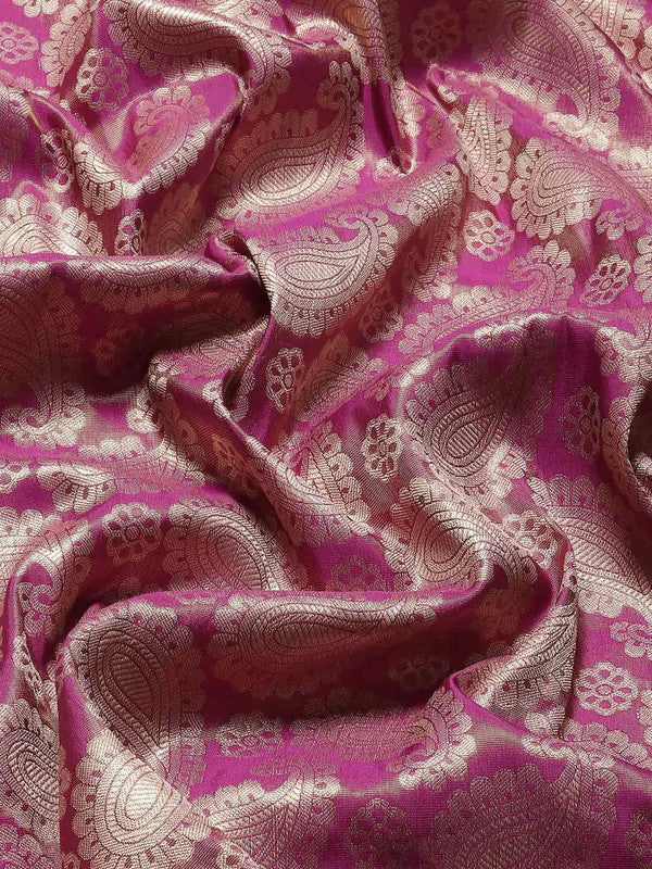 Pink Art Silk Woven Zari Design Floral Saree with Unstitched Blouse - Hiral Fashion | Swadesiicart