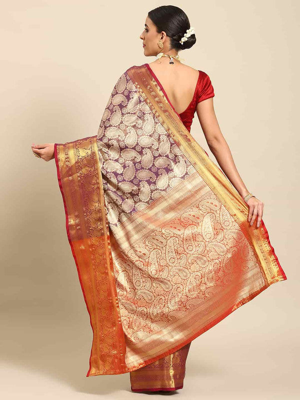 Purple Art Silk Woven Zari Design Floral Saree with Unstitched Blouse - Hiral Fashion | Swadesiicart