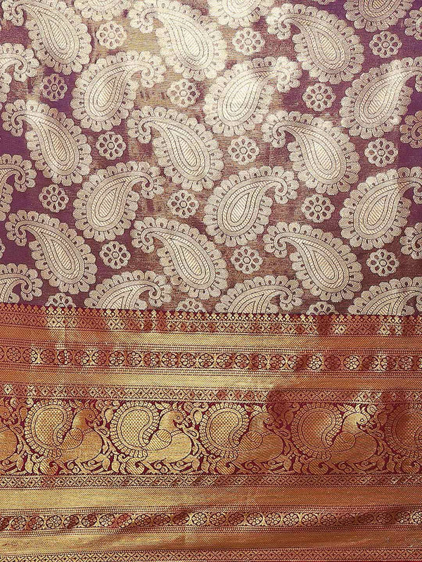 Purple Art Silk Woven Zari Design Floral Saree with Unstitched Blouse - Hiral Fashion | Swadesiicart