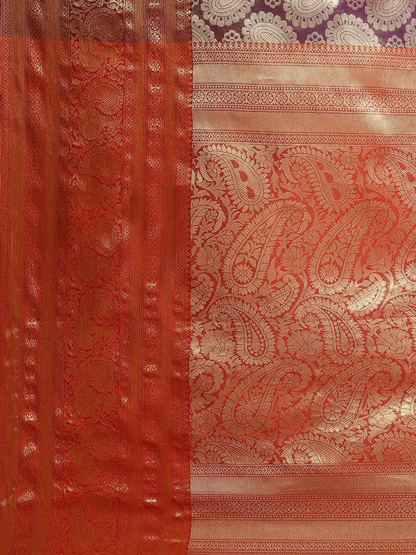Purple Art Silk Woven Zari Design Floral Saree with Unstitched Blouse - Hiral Fashion | Swadesiicart