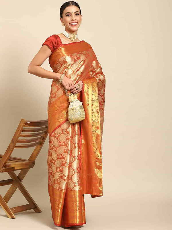 Yellow Art Silk Woven Zari Design Floral Saree with Unstitched Blouse - Hiral Fashion | Swadesiicart