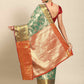 Turquoise Art Silk Woven Zari Design Floral Saree with Unstitched Blouse - Hiral Fashion | Swadesiicart