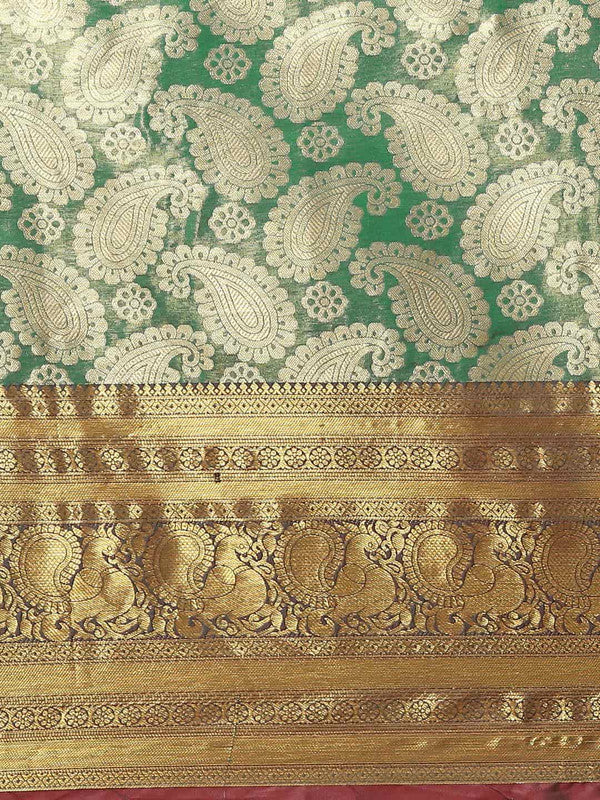 Turquoise Art Silk Woven Zari Design Floral Saree with Unstitched Blouse - Hiral Fashion | Swadesiicart