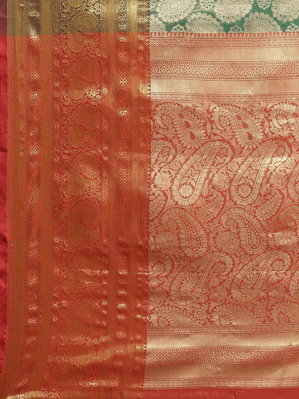 Turquoise Art Silk Woven Zari Design Floral Saree with Unstitched Blouse - Hiral Fashion | Swadesiicart