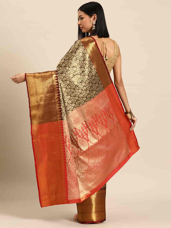 Black Brocade Woven Zari Design Ethnic Motifs Saree with Unstitched Blouse - Hiral Fashion | Swadesiicart
