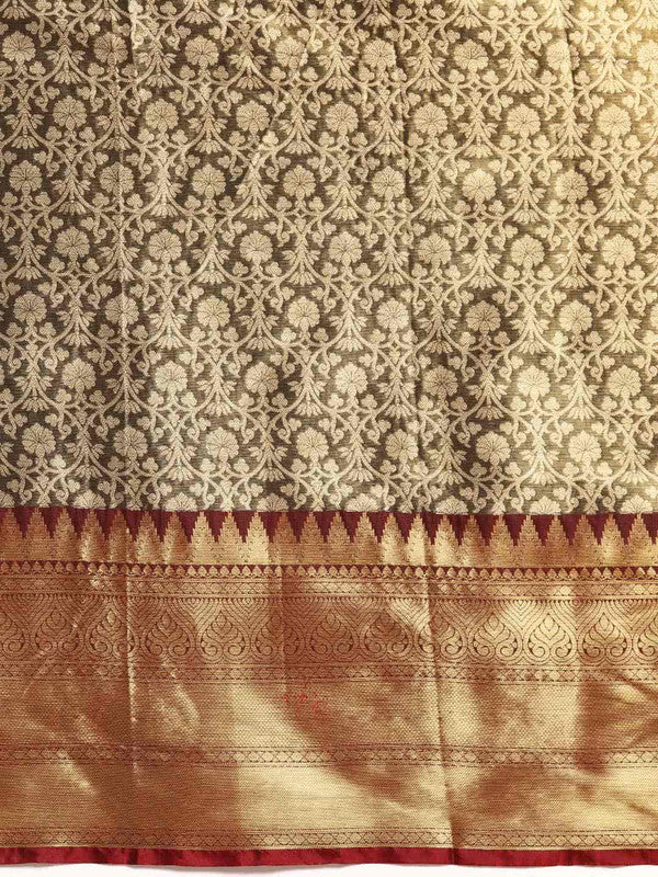 Black Brocade Woven Zari Design Ethnic Motifs Saree with Unstitched Blouse - Hiral Fashion | Swadesiicart