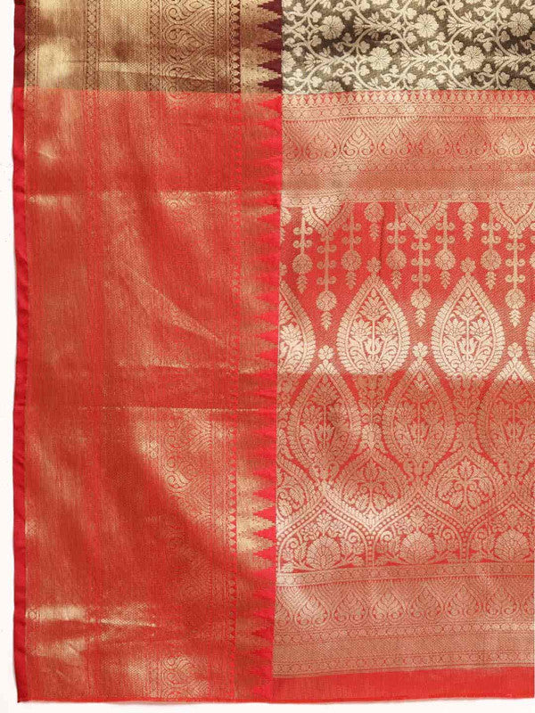 Black Brocade Woven Zari Design Ethnic Motifs Saree with Unstitched Blouse - Hiral Fashion | Swadesiicart