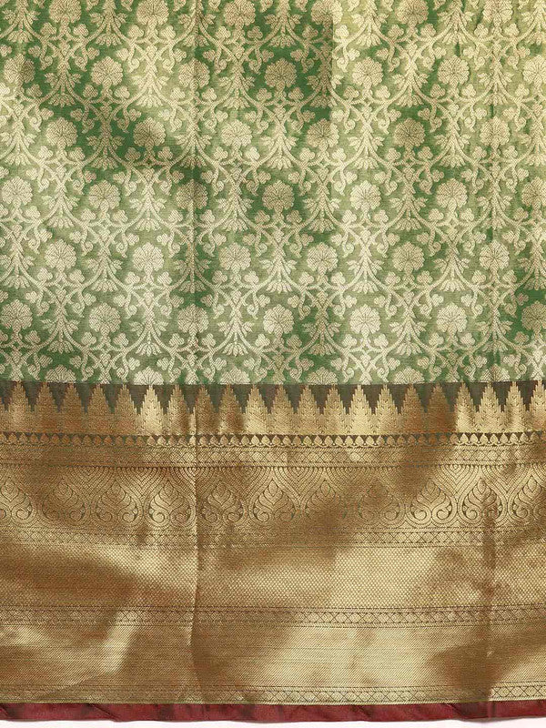 Green Brocade Woven Zari Design Ethnic Motifs Saree with Unstitched Blouse - Hiral Fashion | Swadesiicart
