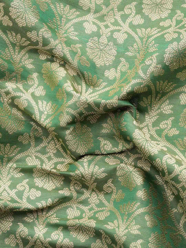 Green Brocade Woven Zari Design Ethnic Motifs Saree with Unstitched Blouse - Hiral Fashion | Swadesiicart