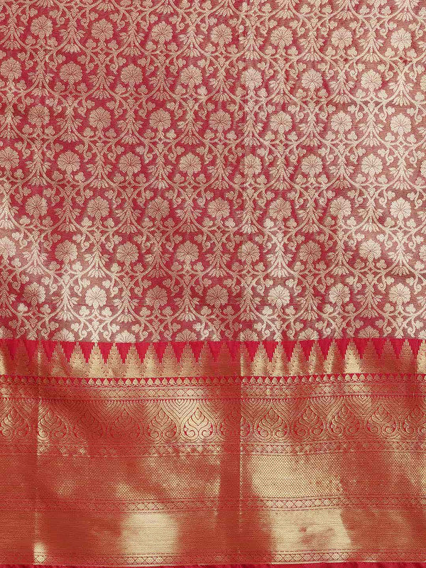 Pink Brocade Woven Zari Design Ethnic Motifs Saree with Unstitched Blouse - Hiral Fashion | Swadesiicart