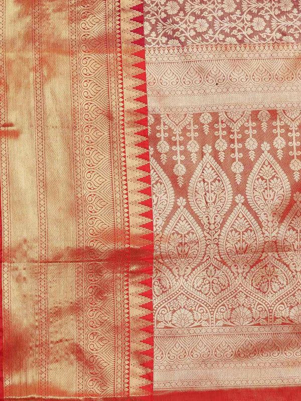 Pink Brocade Woven Zari Design Ethnic Motifs Saree with Unstitched Blouse - Hiral Fashion | Swadesiicart