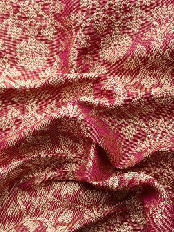Pink Brocade Woven Zari Design Ethnic Motifs Saree with Unstitched Blouse - Hiral Fashion | Swadesiicart