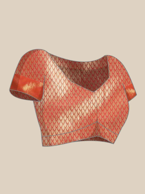 Pink Brocade Woven Zari Design Ethnic Motifs Saree with Unstitched Blouse - Hiral Fashion | Swadesiicart