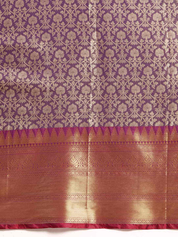 Purple Brocade Woven Zari Design Ethnic Motifs Saree with Unstitched Blouse - Hiral Fashion | Swadesiicart