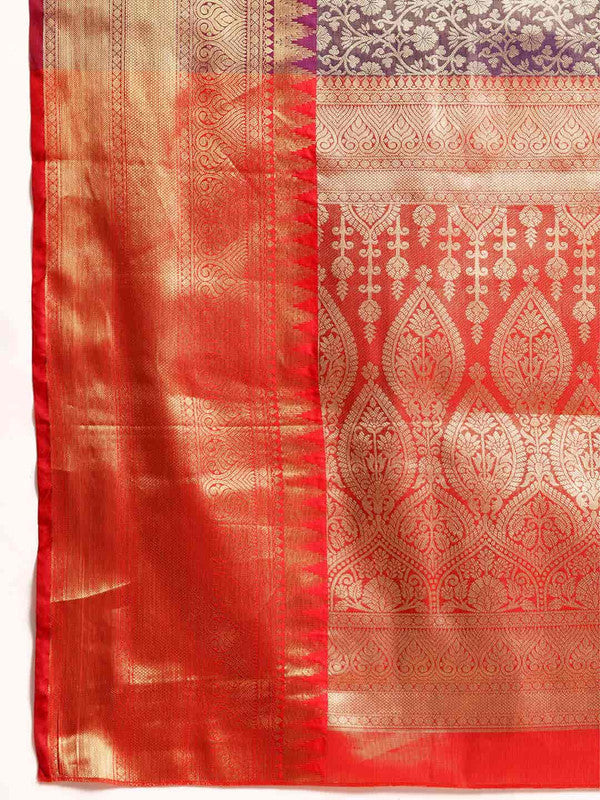 Purple Brocade Woven Zari Design Ethnic Motifs Saree with Unstitched Blouse - Hiral Fashion | Swadesiicart