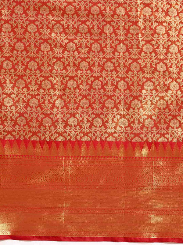 Red Brocade Woven Zari Design Ethnic Motifs Saree with Unstitched Blouse - Hiral Fashion | Swadesiicart