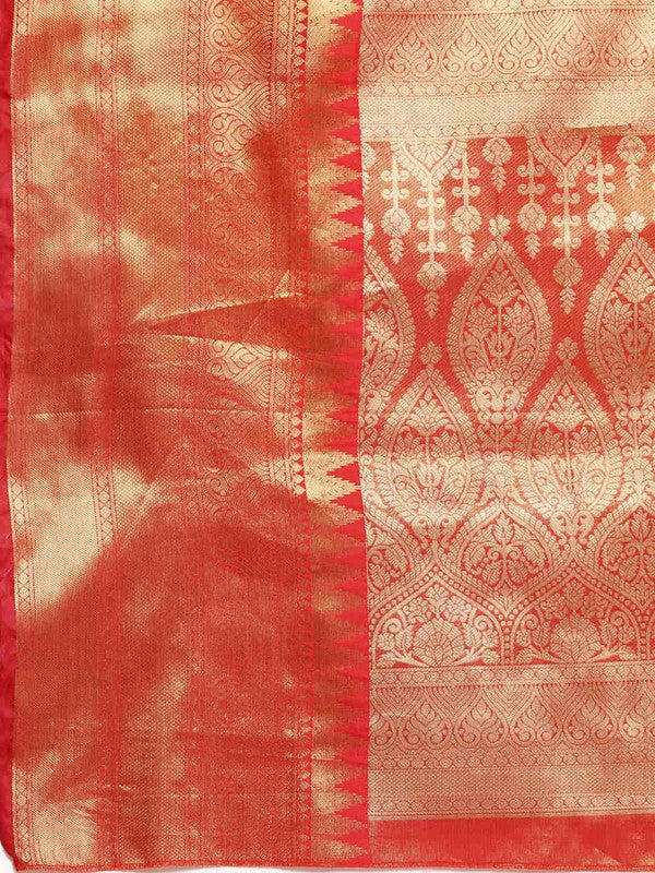 Red Brocade Woven Zari Design Ethnic Motifs Saree with Unstitched Blouse - Hiral Fashion | Swadesiicart