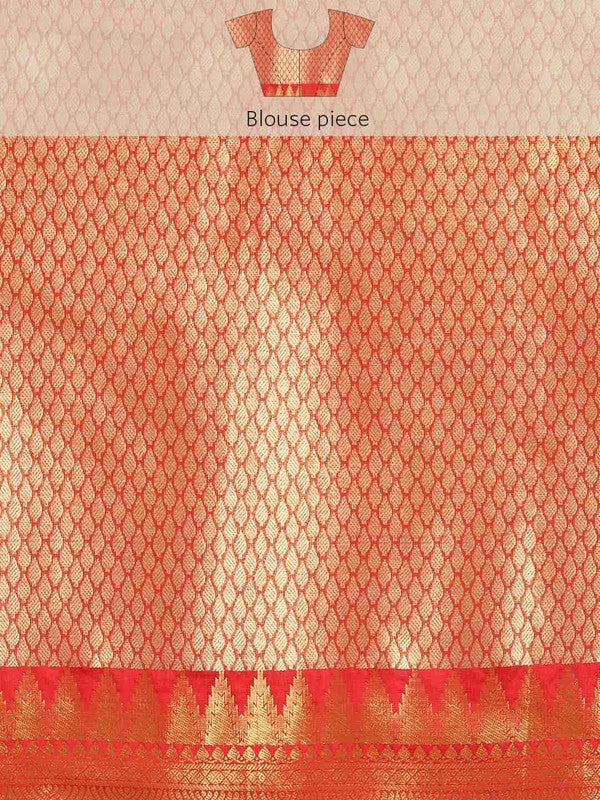 Red Brocade Woven Zari Design Ethnic Motifs Saree with Unstitched Blouse - Hiral Fashion | Swadesiicart