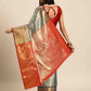 Turquoise Brocade Woven Zari Design Ethnic Motifs Saree with Unstitched Blouse - Hiral Fashion | Swadesiicart