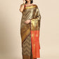 Black Brocade Woven Zari Design Striped Saree with Unstitched Blouse - Hiral Fashion | Swadesiicart