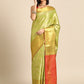 Green Brocade Woven Zari Design Striped Saree with Unstitched Blouse - Hiral Fashion | Swadesiicart