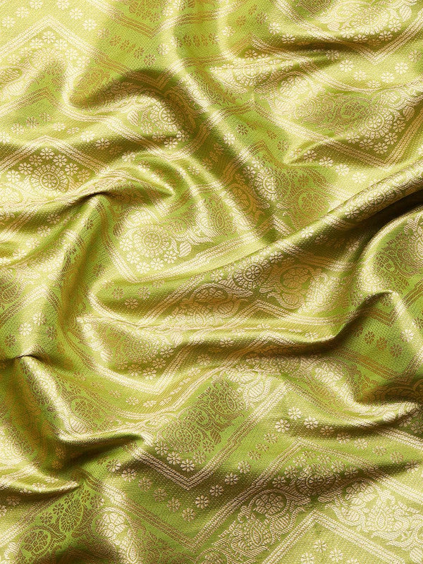 Green Brocade Woven Zari Design Striped Saree with Unstitched Blouse - Hiral Fashion | Swadesiicart