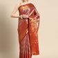 Pink Brocade Woven Zari Design Striped Saree with Unstitched Blouse - Hiral Fashion | Swadesiicart