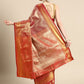 Pink Brocade Woven Zari Design Striped Saree with Unstitched Blouse - Hiral Fashion | Swadesiicart