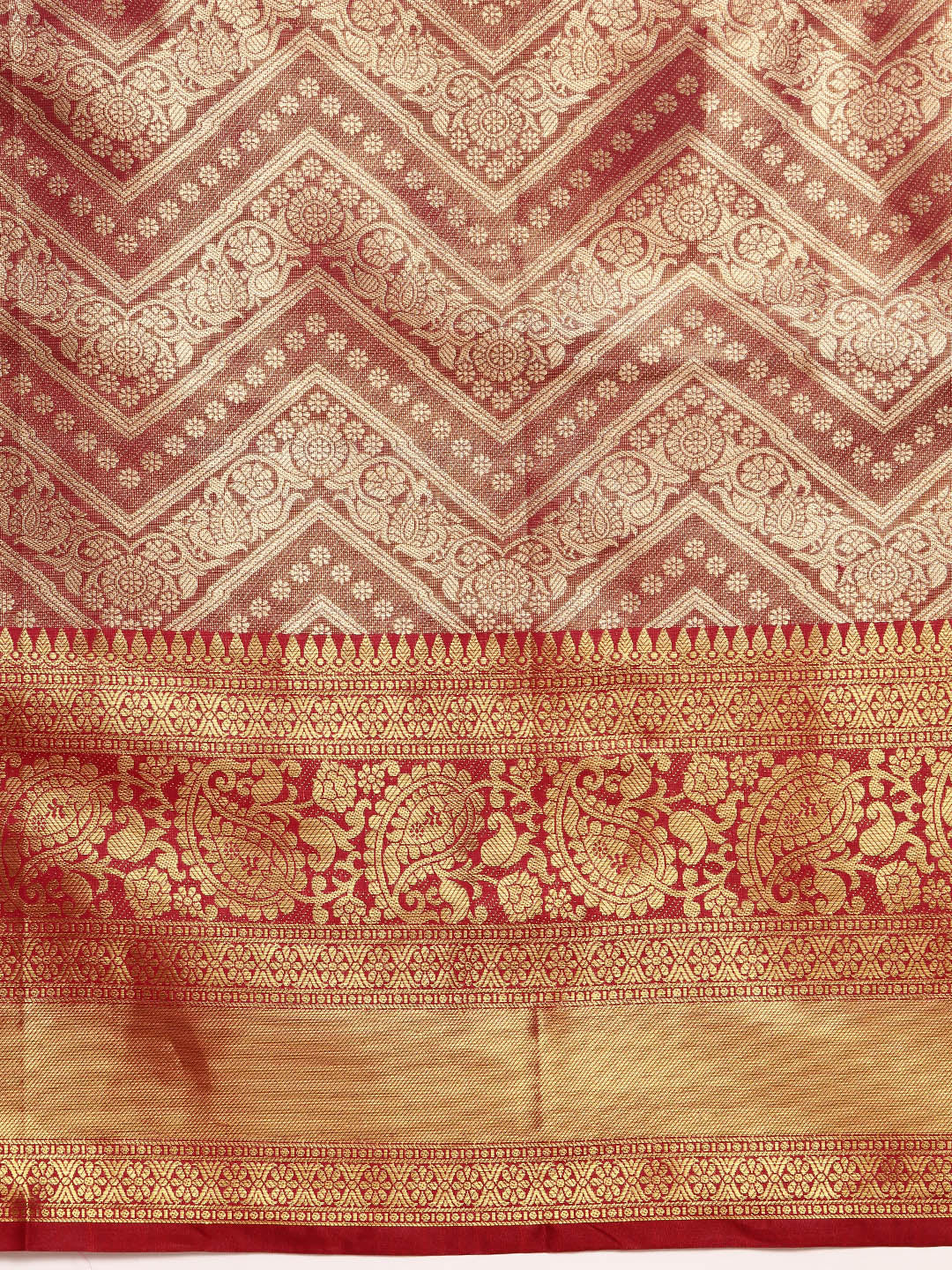 Pink Brocade Woven Zari Design Striped Saree with Unstitched Blouse - Hiral Fashion | Swadesiicart