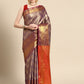 Purple Brocade Woven Zari Design Striped Saree with Unstitched Blouse - Hiral Fashion | Swadesiicart