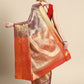 Purple Brocade Woven Zari Design Striped Saree with Unstitched Blouse - Hiral Fashion | Swadesiicart