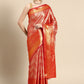 Red Brocade Woven Zari Design Striped Saree with Unstitched Blouse - Hiral Fashion | Swadesiicart