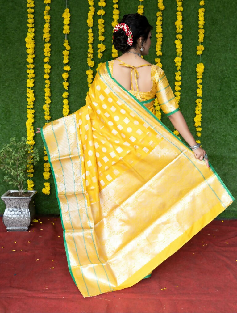 Jyoti Fashion Women's Yellow Soft Handloom Silk Zari Woven Saree with Blouse | Swadesiicart